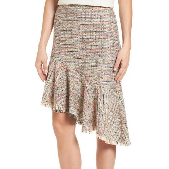 HALOGEN multicolor tweed ruffled asymmetric skirt - Picture 1 of 4